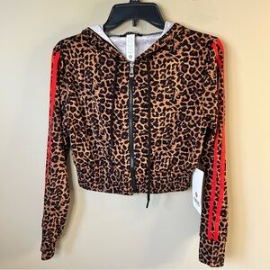 Otos Leopard Print Cropped zip up hoodie with Red Accents